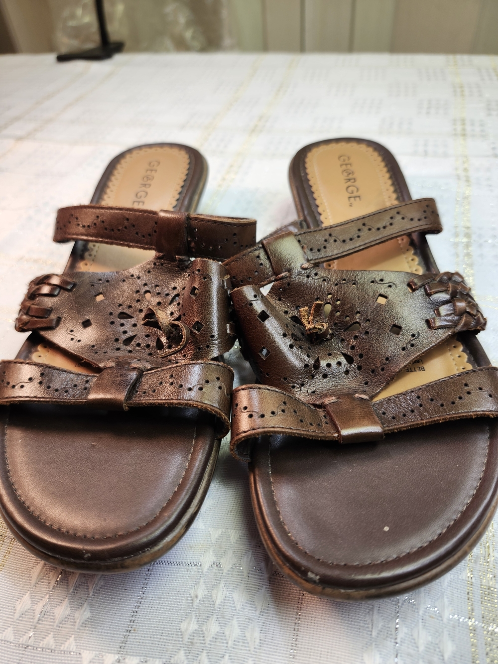 George Brown Leather Slip-On Sandals